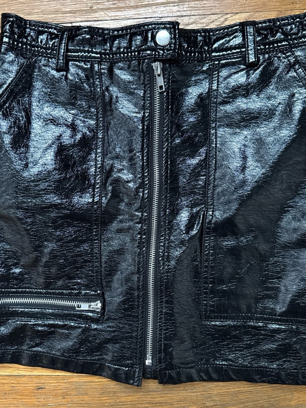 silence + noise Black Patent Front-Zip Mini Skirt - Picture 2 of 5